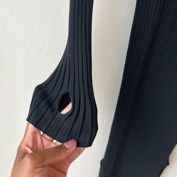 Toteme Dress Ribbed Knit Black Long Sleeve Orville Midi Dress‎ Size Medium - Picture 4 of 13